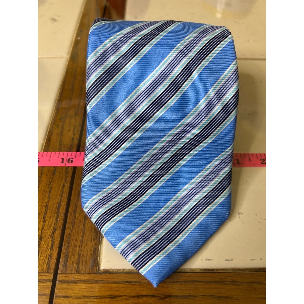 BIJOUX TERNER‎ Mens Genuine Silk Blue Stripe Necktie
